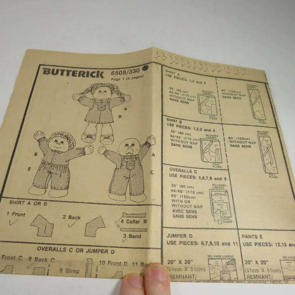 Butterick 6508 Cabbage Patch Kids Doll Clothes Patterns (Complete) 1980s